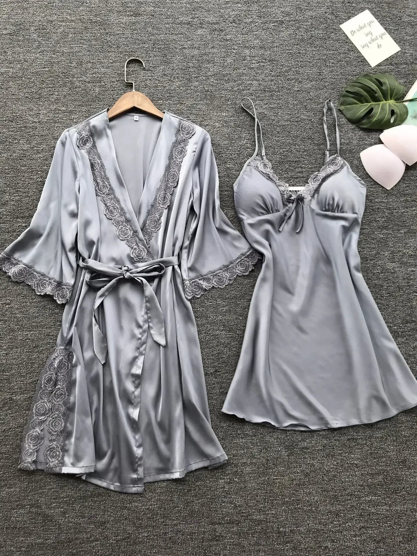 2 Pc Lace Pajamas Set Satin