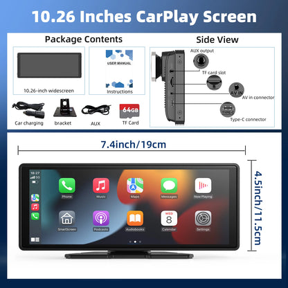 10.26" Inch HD Touchscreen With CarPlay, Bluetooth & Android Auto
