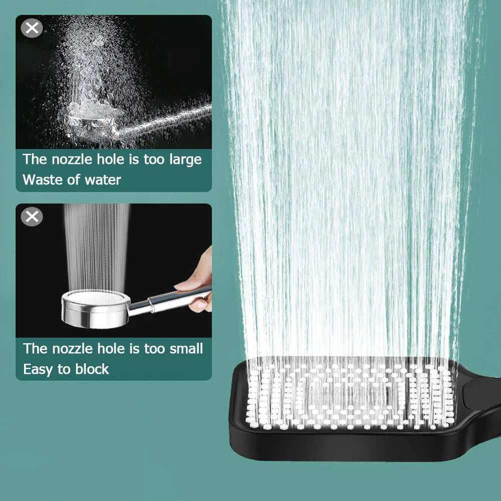 Large Flow Shower Head Black 4 Modes Square Water Saving Spray Nozzle