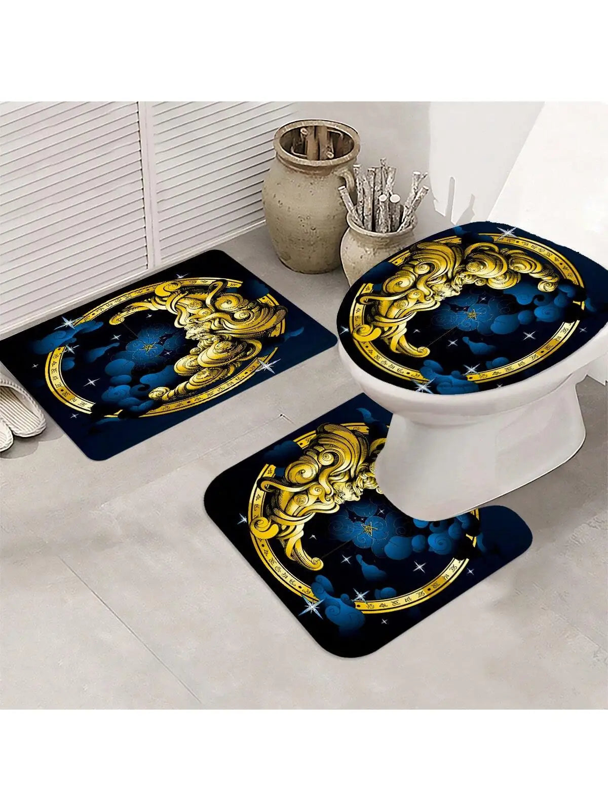 4pcs Moon Themed Bathroom Set With 12 Hooks