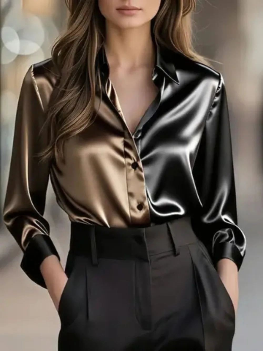 Women's Long Sleeve Turn-Down Collar Single Breasted Shirt