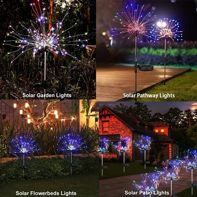 200 LEDs Solar Fireworks Lights Waterproof 8 Lighting Modes With Remote