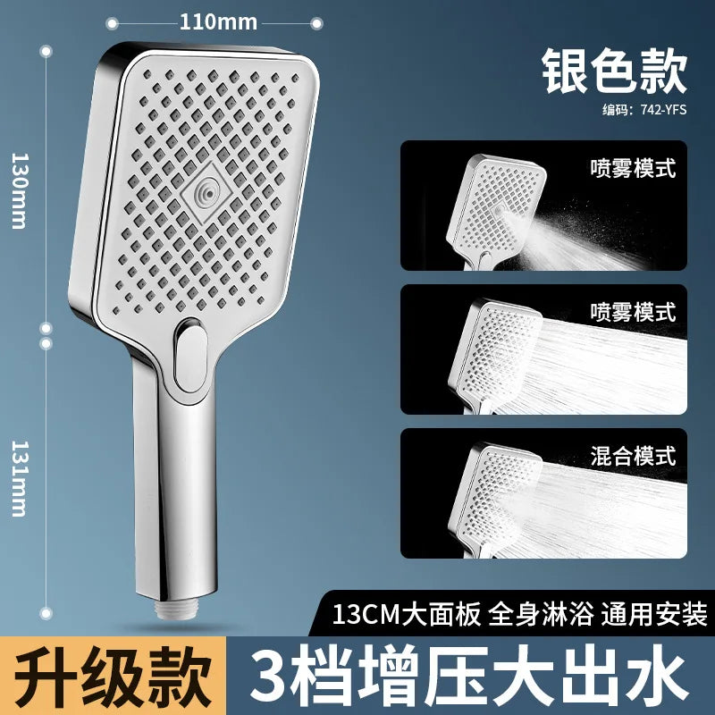 Large Flow Shower Head Black 4 Modes Square Water Saving Spray Nozzle