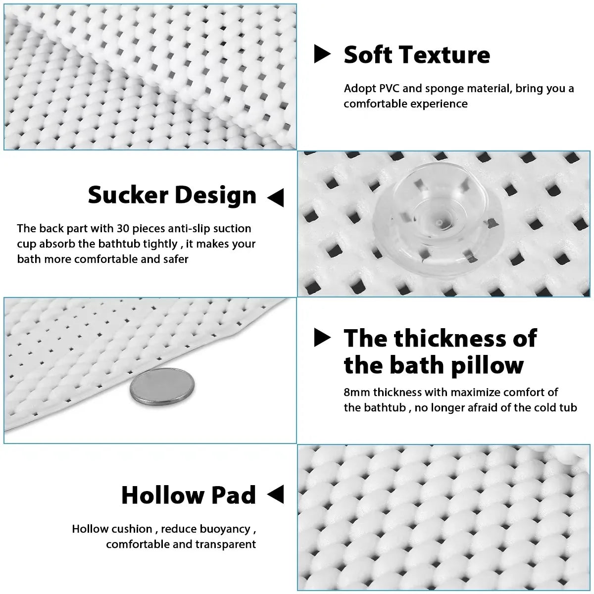 Extra Long Bathtub Mat With Pillow Soft PVC Massage