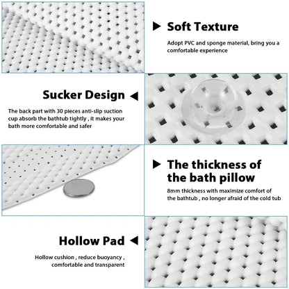 Extra Long Bathtub Mat With Pillow Soft PVC Massage