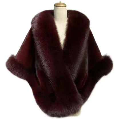 Women's Faux Fur Shawl With Fox Collar Cropped Jacket