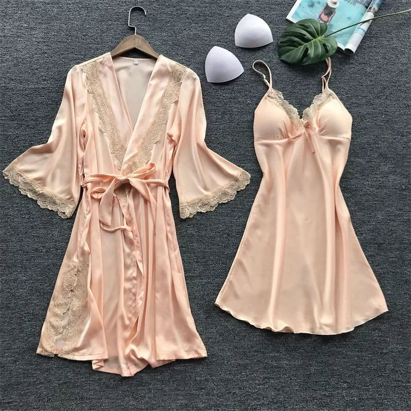 2 Pc Lace Pajamas Set Satin
