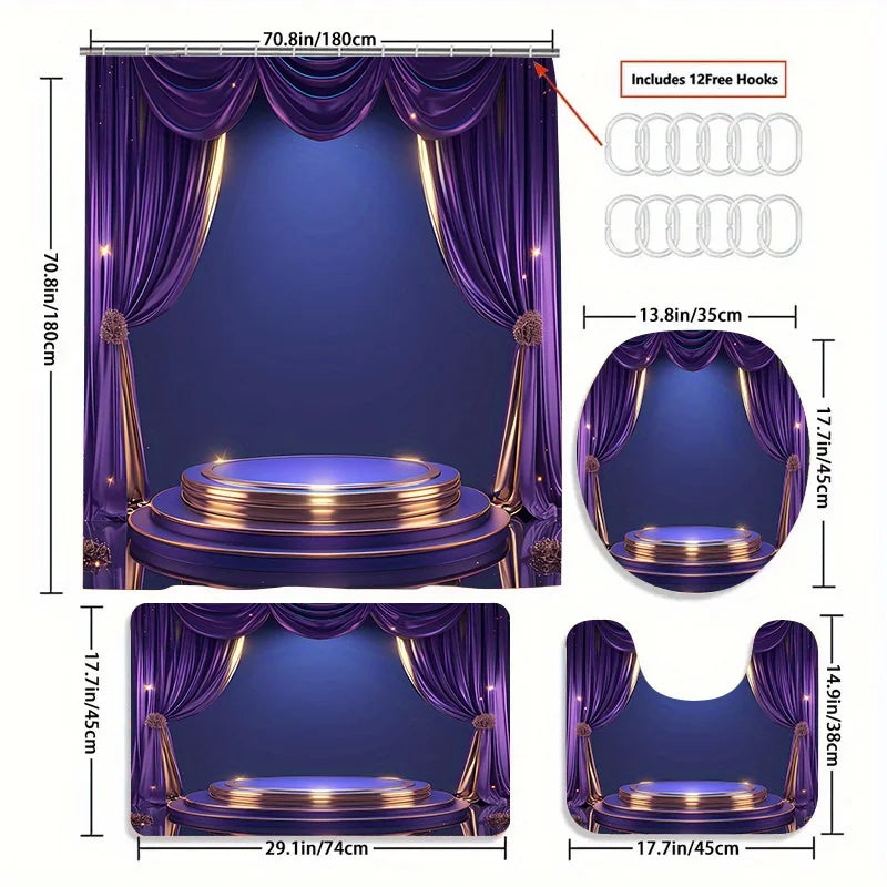 4Pc Purple-Gold Stage-Themed Bathroom Set