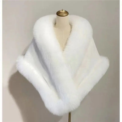Women's Faux Fur Shawl With Fox Collar Cropped Jacket