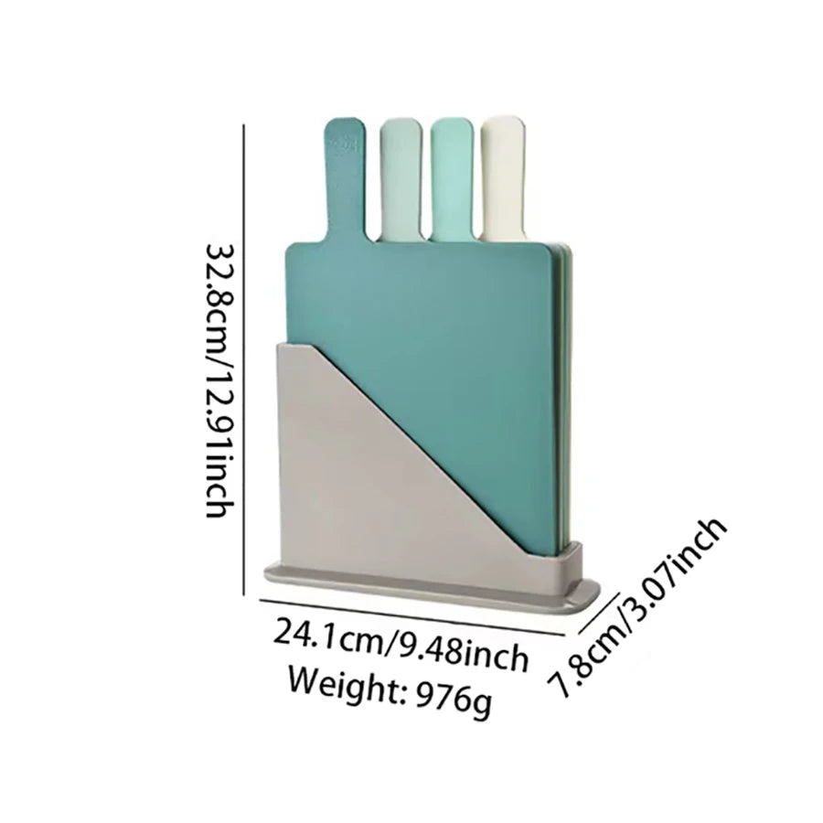 4 Pc Kitchen Sorting Cutting Board With Drain Storage Rack