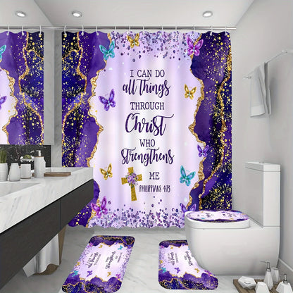Christian Bible Verse Shower Curtain Set With Hooks