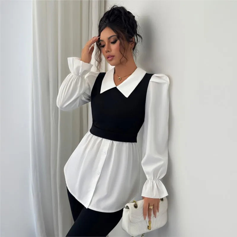 Women's Two-Piece Polo Collar Blouse