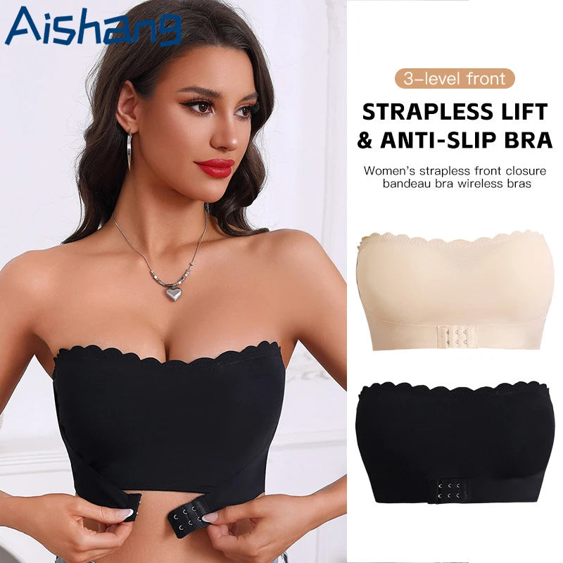 Women's Strapless Front Closure Wireless Bra