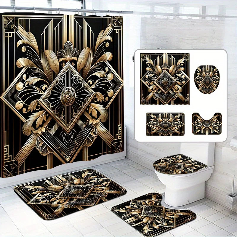 4-Piece Green Plant Shower Set With 12 Hooks