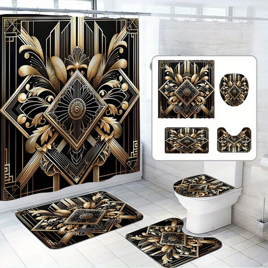 4-Piece Green Plant Shower Set With 12 Hooks