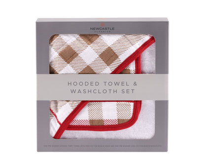Plaid Hooded Towel and Washcloth Set