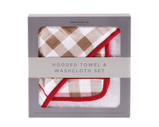 Plaid Hooded Towel and Washcloth Set