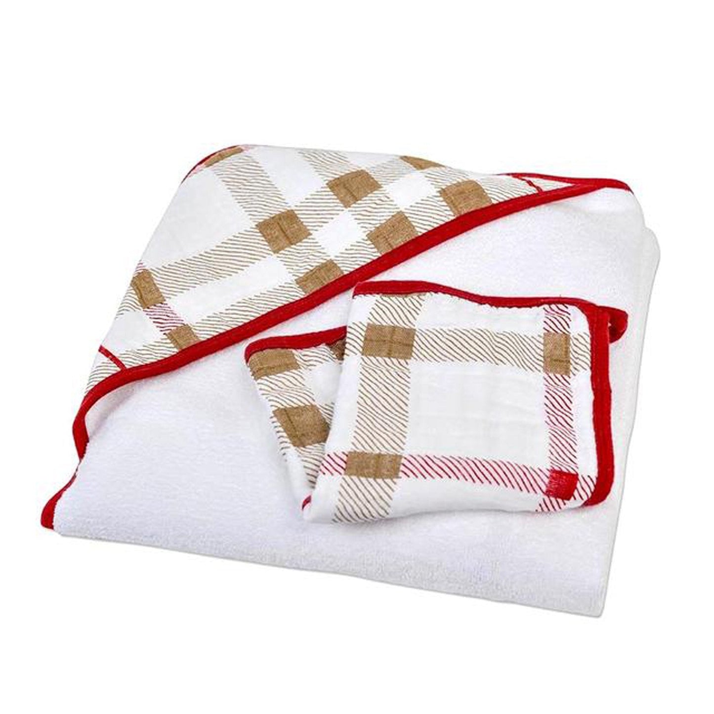 Plaid Hooded Towel and Washcloth Set