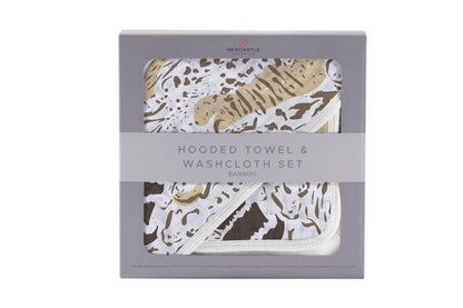 Animal Print Hooded Towel and Washcloth Set