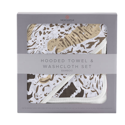 Animal Print Hooded Towel and Washcloth Set