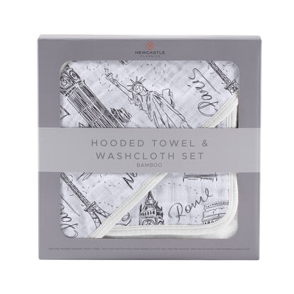 Londo- Paris-New York Hooded Towel and Washcloth Set