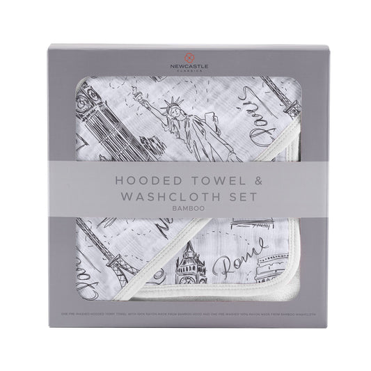 Londo- Paris-New York Hooded Towel and Washcloth Set