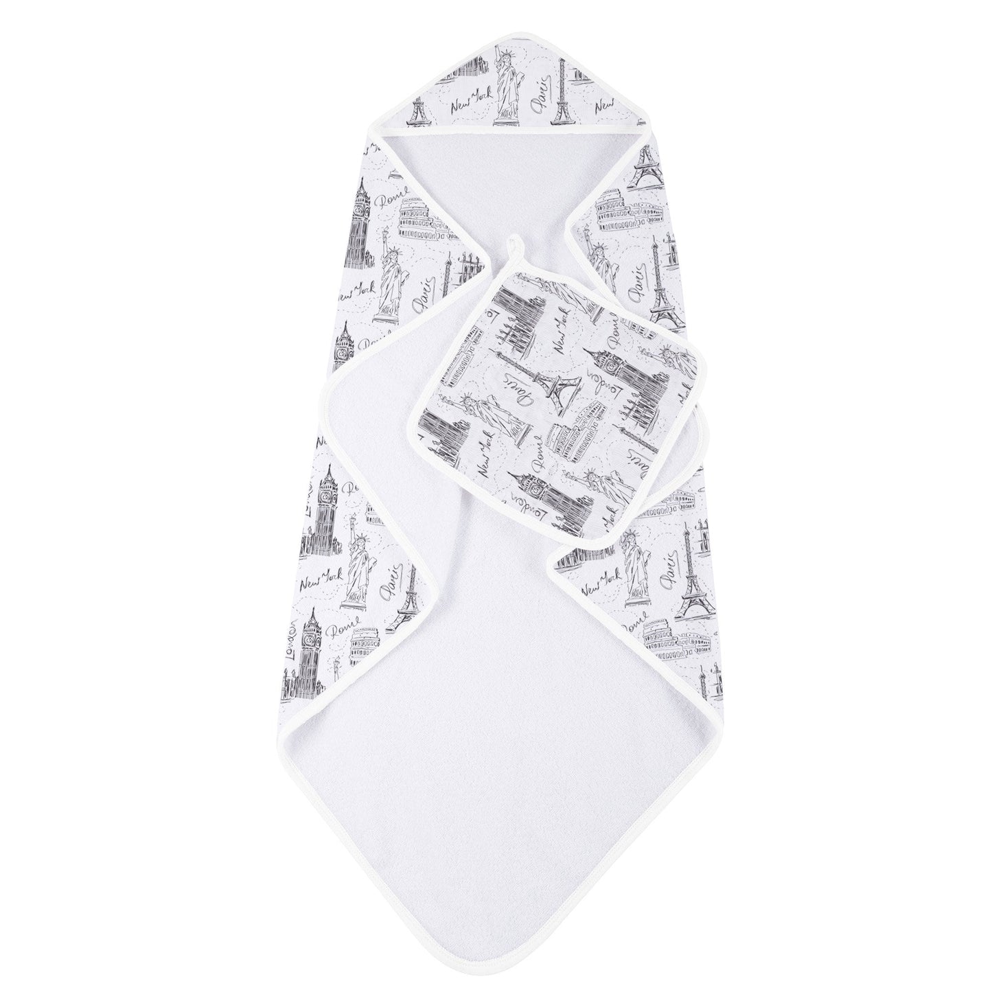 Londo- Paris-New York Hooded Towel and Washcloth Set
