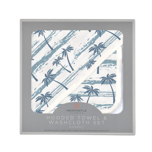 Ocean Palm Trees Hooded Towel and Washcloth Set