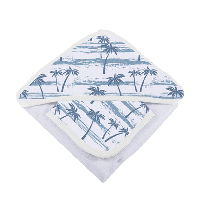 Ocean Palm Trees Hooded Towel and Washcloth Set