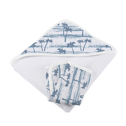 Ocean Palm Trees Hooded Towel and Washcloth Set