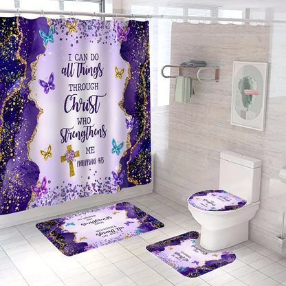 Christian Bible Verse Shower Curtain Set With Hooks