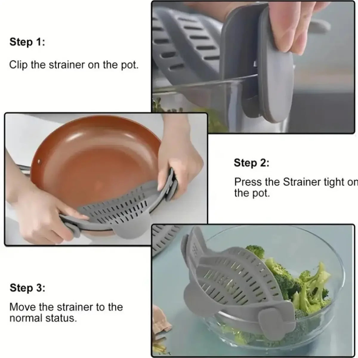 1PC Adjustable Silicone Clip on Strainer for Pots