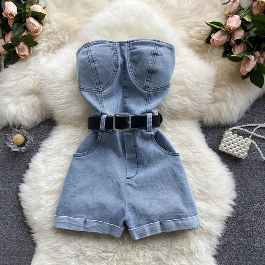 Women's Jean Off Shoulder Denim Jumpsuit