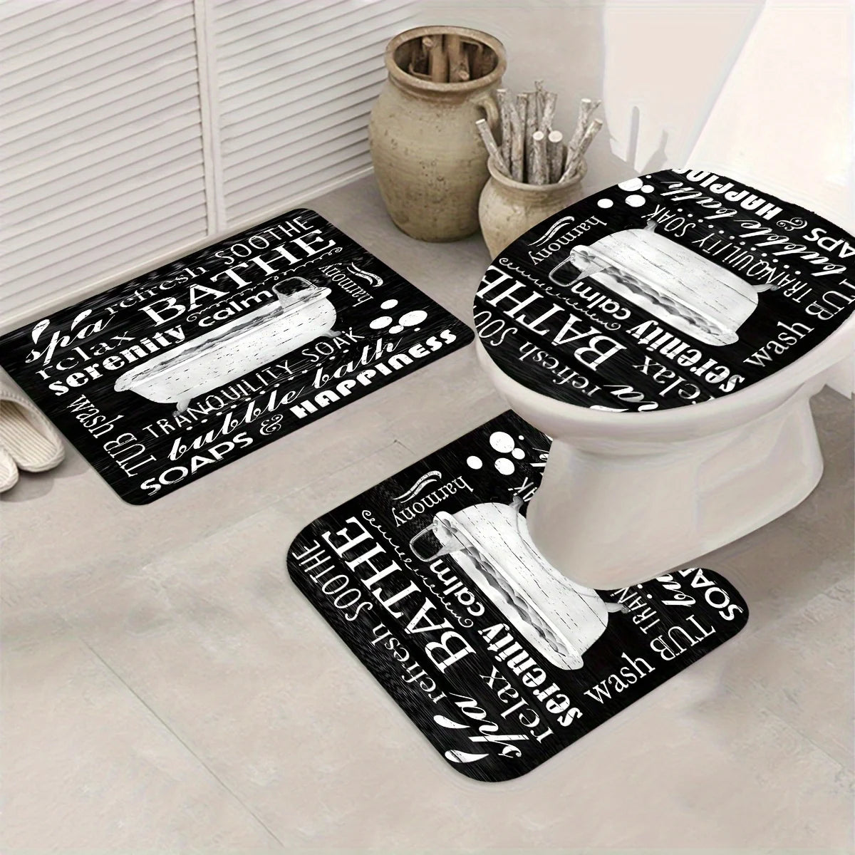 3/4 Piece Digital Printed Polyester Shower Curtain Set