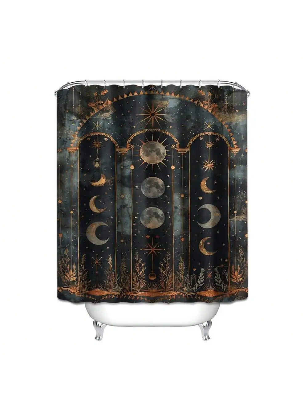 4pcs Set Vintage Printed Shower Curtain Set