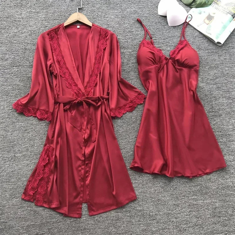 2 Pc Lace Pajamas Set Satin