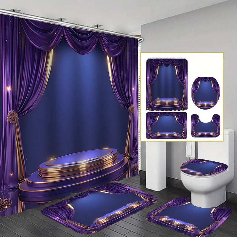 4Pc Purple-Gold Stage-Themed Bathroom Set