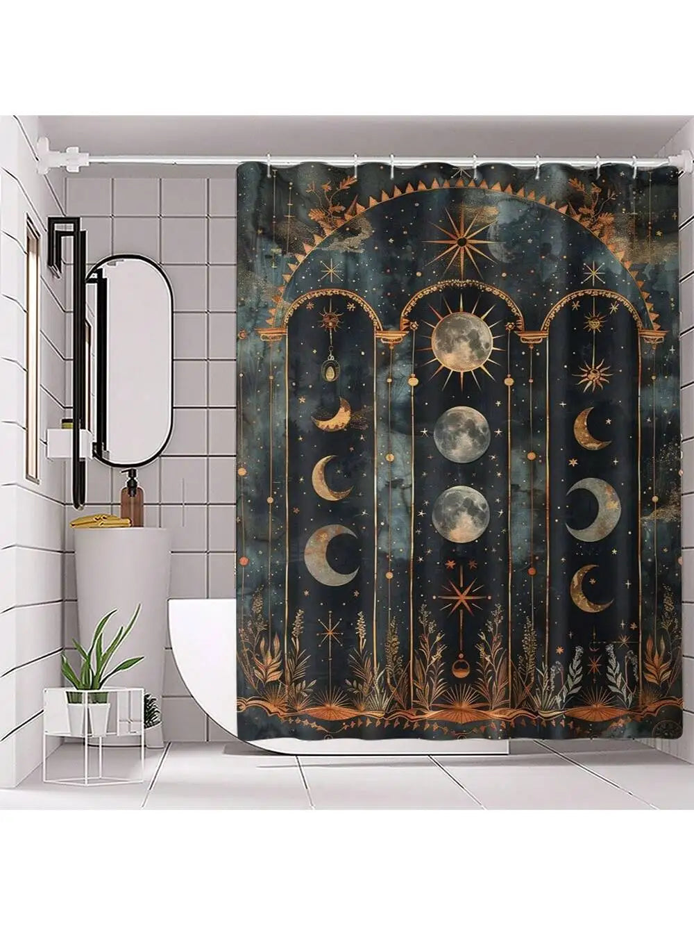 4pcs Set Vintage Printed Shower Curtain Set