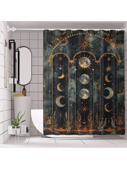4pcs Set Vintage Printed Shower Curtain Set
