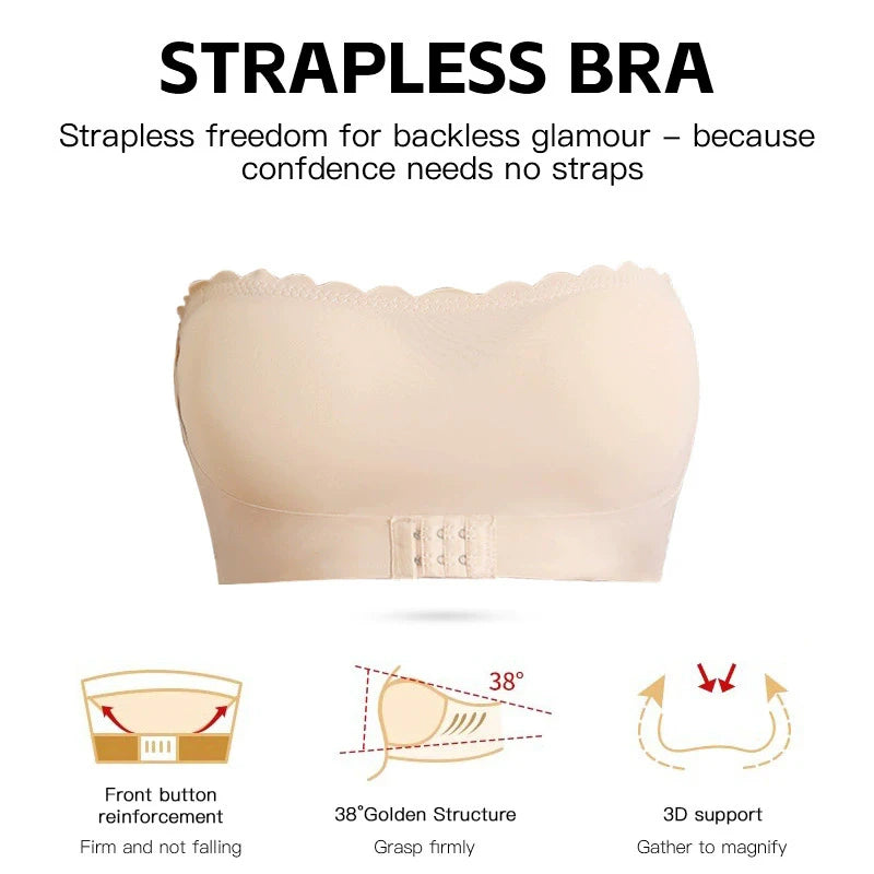 Women's Strapless Front Closure Wireless Bra