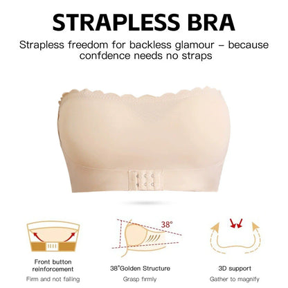 Women's Strapless Front Closure Wireless Bra