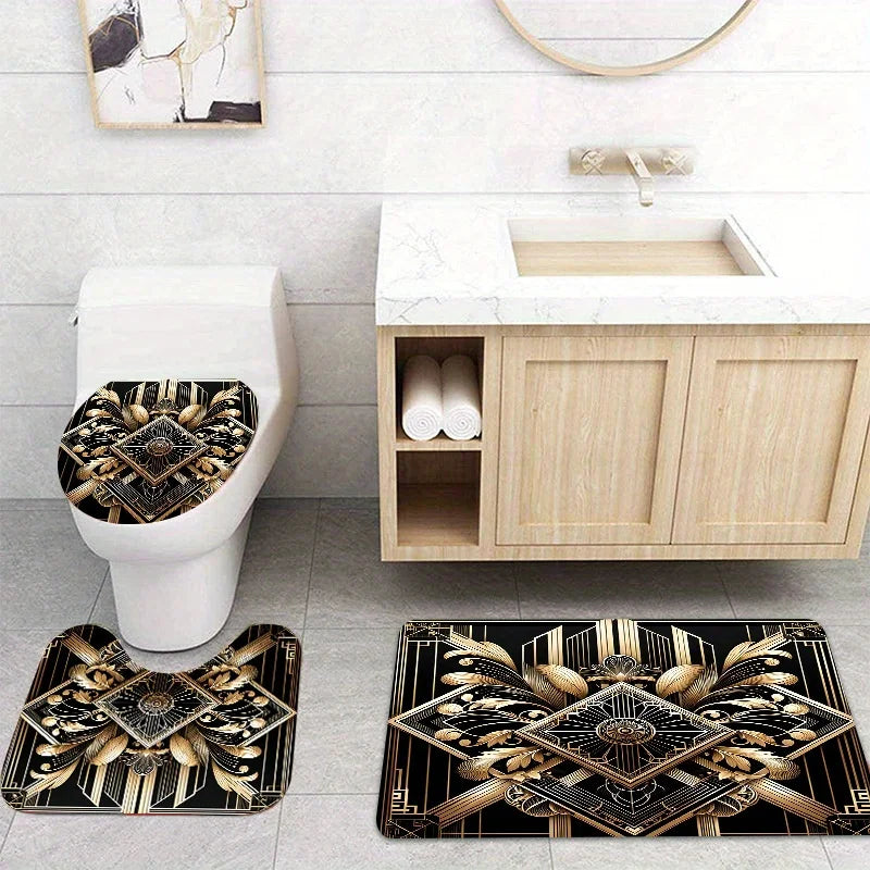 4-Piece Green Plant Shower Set With 12 Hooks