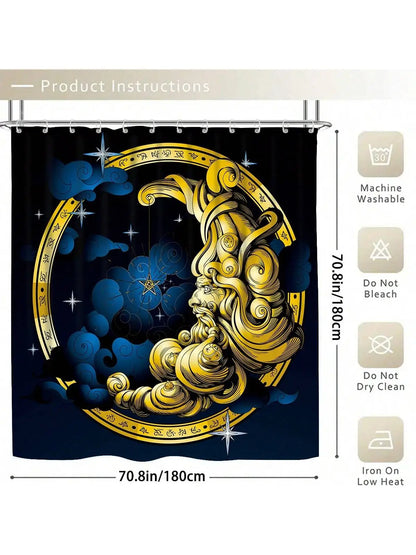 4pcs Moon Themed Bathroom Set With 12 Hooks