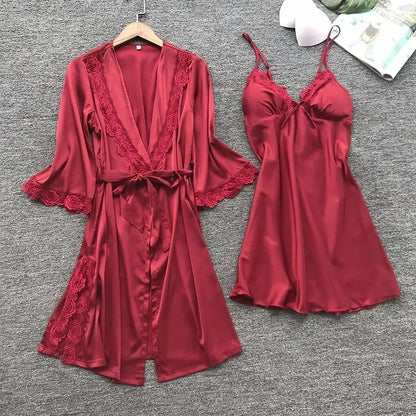 2 Pc Lace Pajamas Set Satin