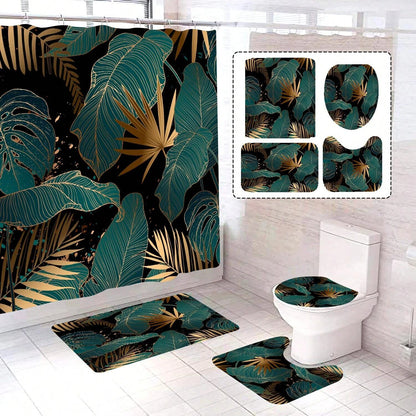 4pcs Emerald Green Shower Curtain Set