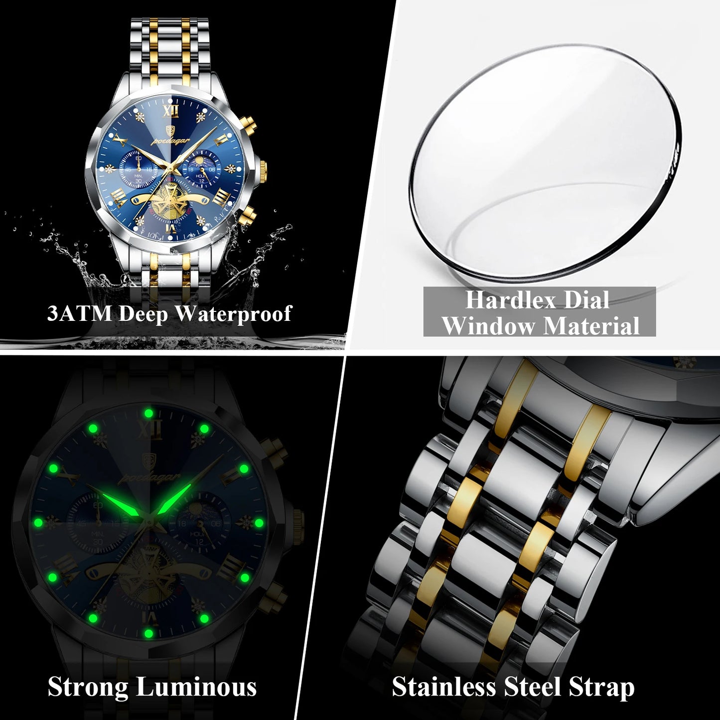Original Luxury Men's Watch Waterproof Luminous Chronograph Men Wristwatch Stainless Steel Quartz Watches For Man Reloj