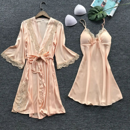 2 Pc Lace Pajamas Set Satin