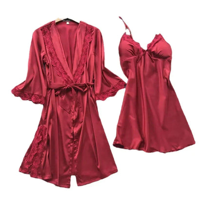 2 Pc Lace Pajamas Set Satin