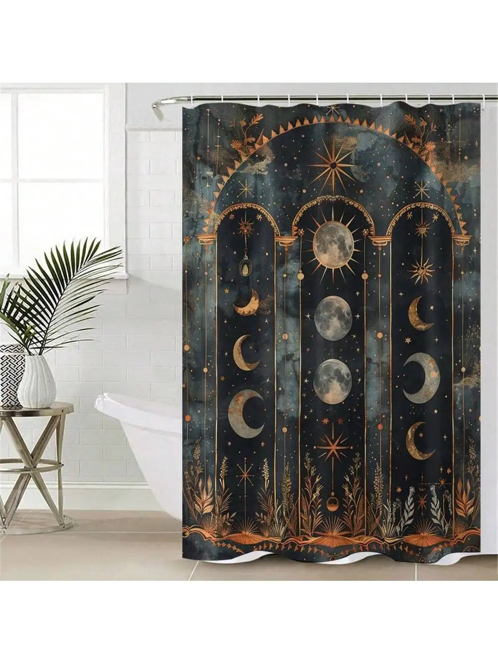 4pcs Set Vintage Printed Shower Curtain Set