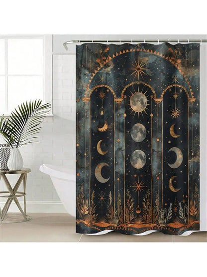 4pcs Set Vintage Printed Shower Curtain Set
